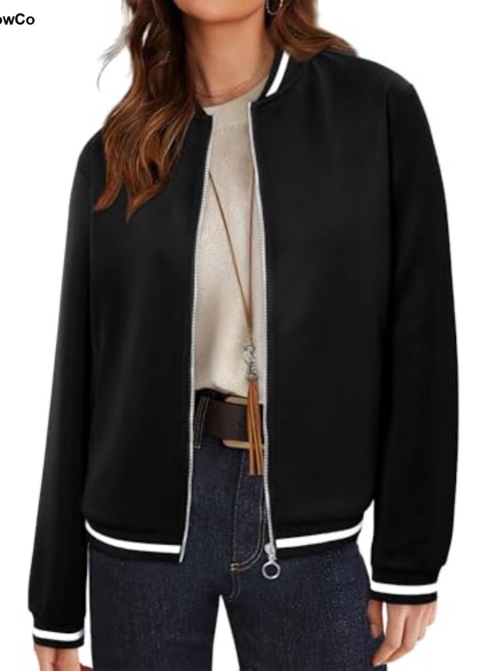 Women's Casual Bomber Jacket Zip Up Long Sleeve Lightweight with Pockets
